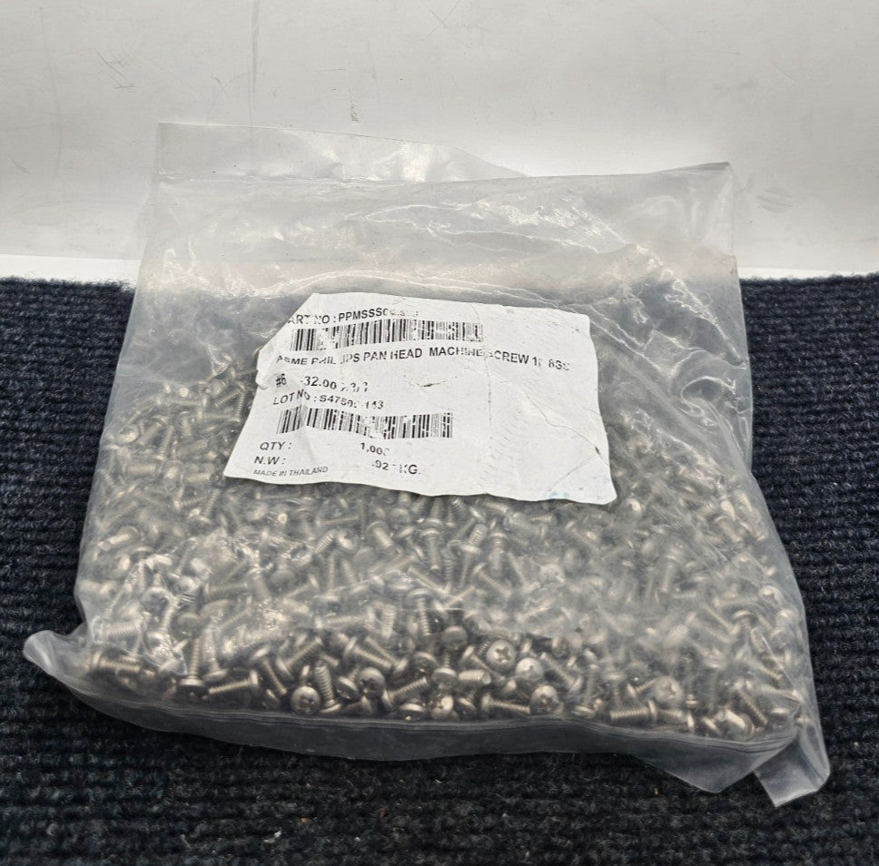 (QTY 1000) #6-32x3/8 Phillips Pan Head Machine Screws, 18-8 Stainless Steel