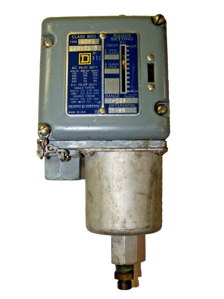 SQUARE D PRESSURE CONTROL SWITCH RANGE 1-20 PSI 600 VAC  9012 ACW4  SERIES B