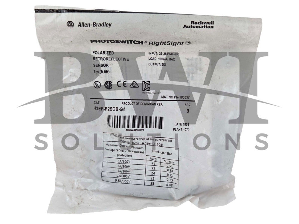SEALED Allen Bradley 42EF-P2SCB-G4 /B Retroreflective Sensor 3M, 42EFP2SCBG4