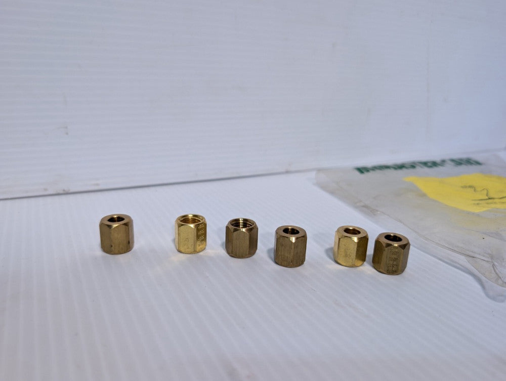Lot of Six 1/2 inch Brass Compression Tube Fitting