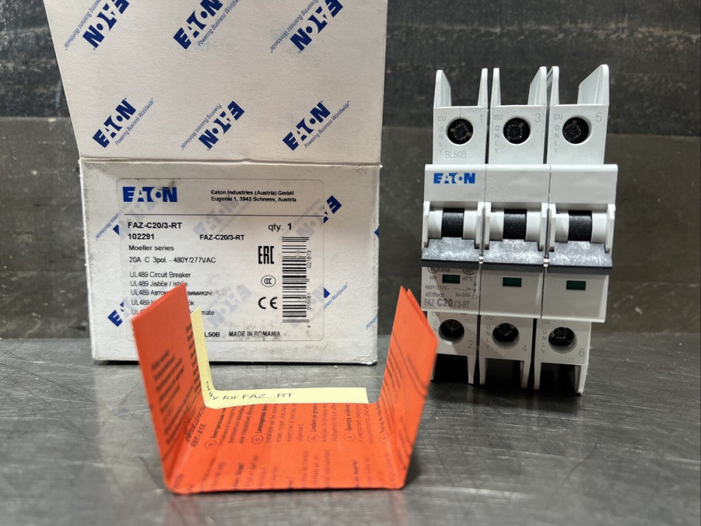 Eaton FAZ-C20/3-RT Moeller Series Circuit Breaker 3P 20A 480Y/277V Nos Surplus