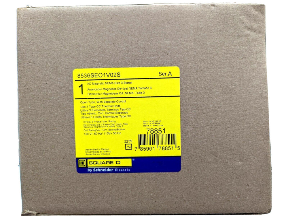 Square D 8536SEO1V02S Size 3 120VAC Open Starter New In Box
