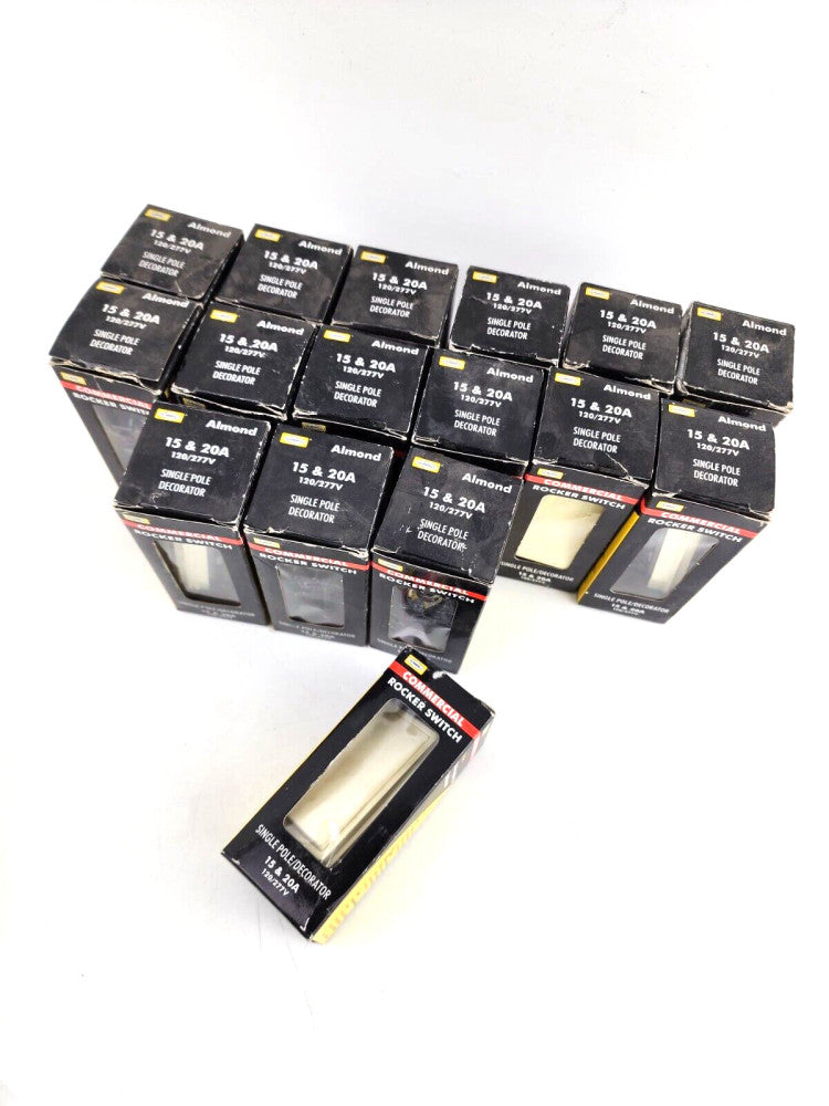 16pc Hubbell DS120ALZ Almond Single Pole Decorator Rocker Switch 15/20A 120/277V
