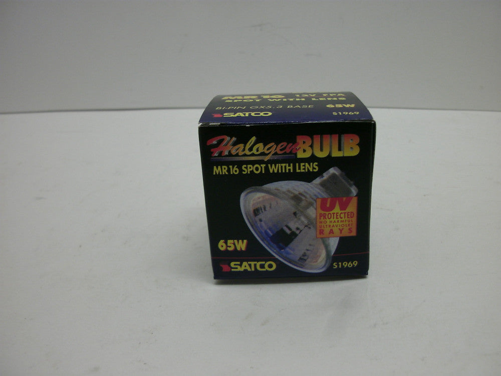 SATCO S1969 MR16 12V FPA HALOGEN BULB 65 WATTS SPOT W/LENS BI-PIN GX5.3 BASE NIB