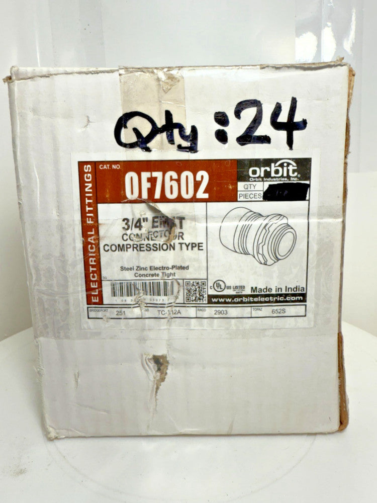 (Box of 24) Orbit OF7602 3/4" EMT Connector Compression Type