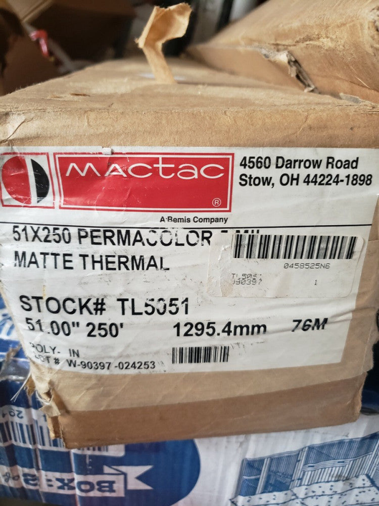MacTac TL5051 - 51X250 PERMACOLOR 5 MIL MATTE THERMAL 1295.4mm 76mm, 51" 250'