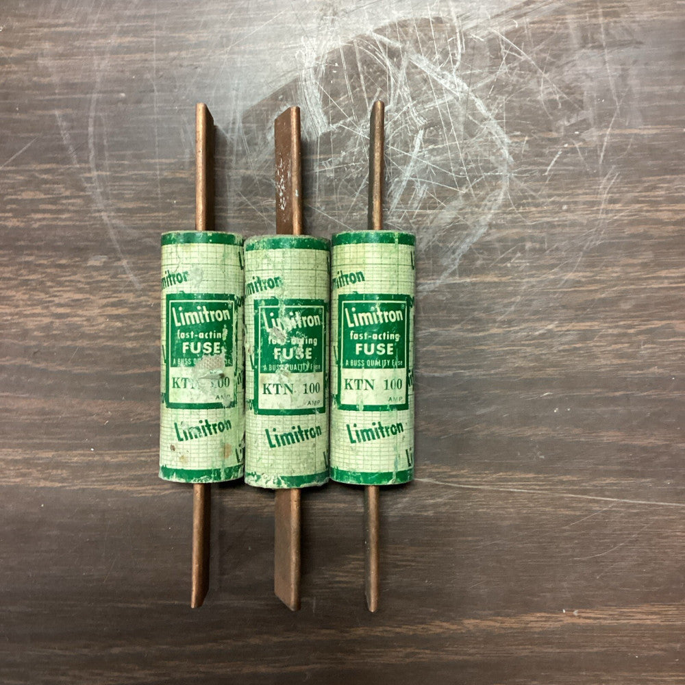 LOT OF 3 BUSSMANN  LIMITRON KTN 100 FUSE KTN100 250 VOLT 100 AMP