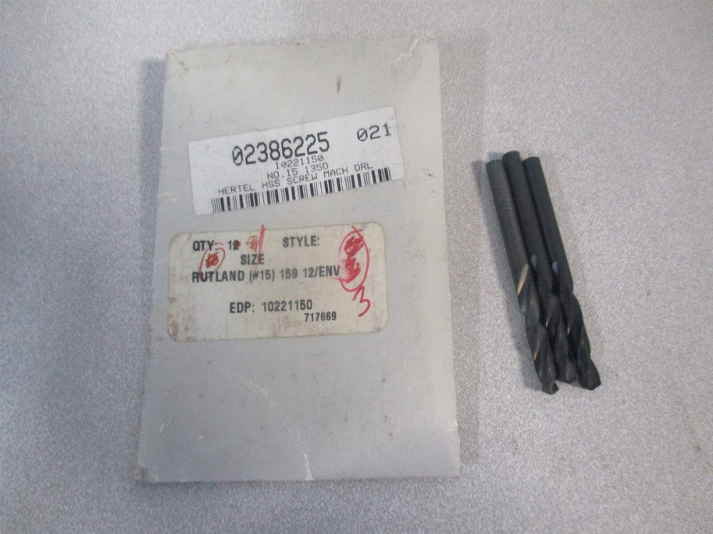 (2386225) #15 135° Spiral Flute High Speed Steel Screw Machine Drill Bit - Qty 3