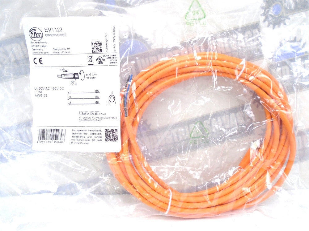 IFM - ADOGF030VAS0005E03 - EVT123 - 5M FEMALE CORDSET M8/3-Wire - 50VAC/60VDC 3A