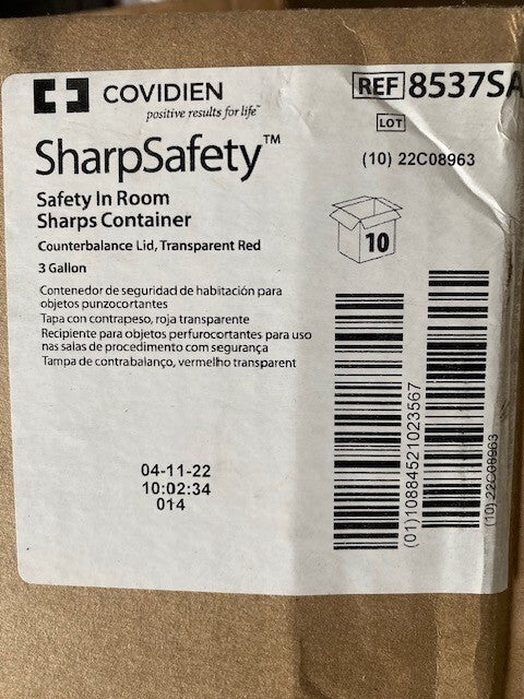 Case of 10 Covidien 8537SA SharpSafety Safety Sharps Container 3 Gallon with Lid