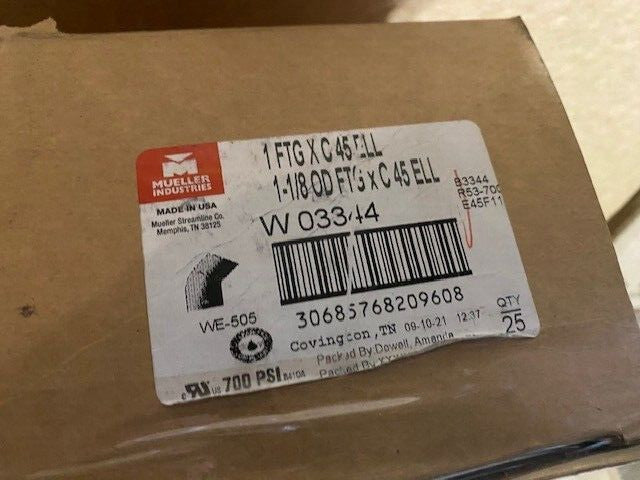 (25 PACK) Mueller W03344 WE-505 Solder Joint Pressure, 45° Elbow Street