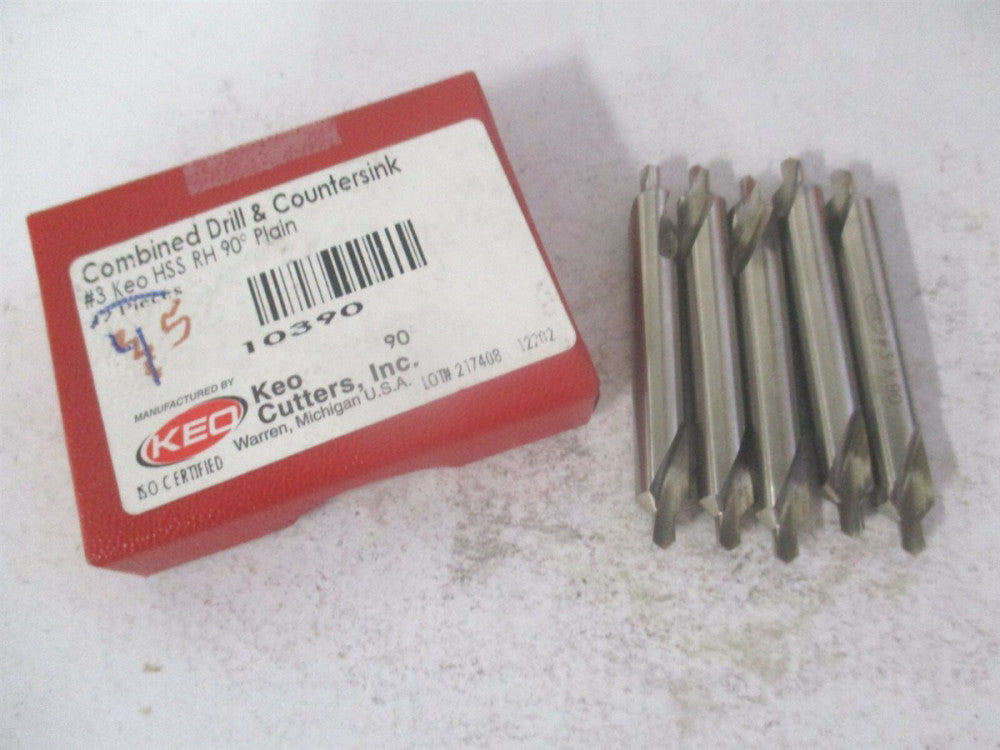 Keo (10390-TiN) #3 90° 1/4" x 7/64" x 2" HSS Combo Drill & Countersink - Qty 5