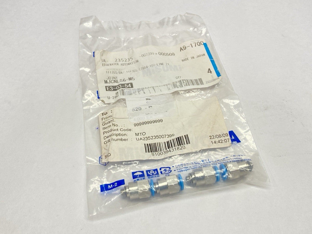 Misumi MJCNLS6-M5 Push To Connect Fitting 6mm OD - M5 LOT OF 4