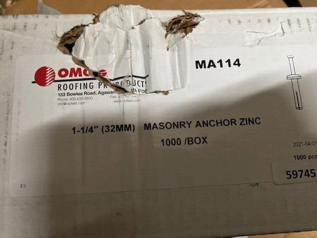 (Case of 1,000) 1/4" x 1-1/4" OMG MA114 Masonry Anchor Zinc 1M