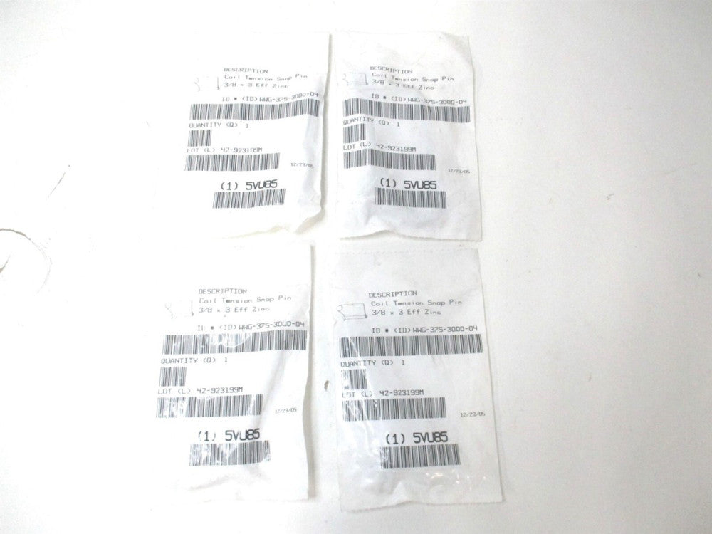 (U39681.037.0300) 3/8" x 3" x 3-11/16" OAL Steel Safety Pin - Lot of 4