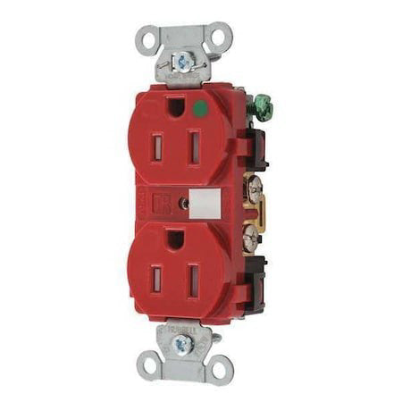Hubbell Wiring Device-Kellems 8200Redtra Straight Blade Receptacle, 5-15R, 15