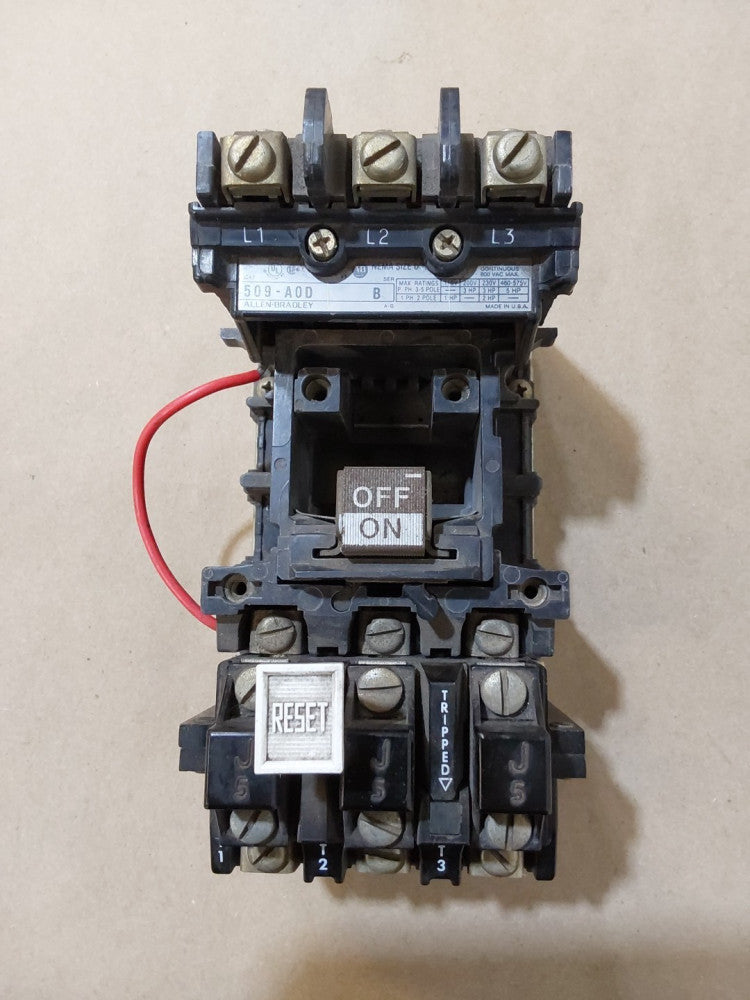 ALLEN BRADLEY 509-AOD / 509-A0D SER B MOTOR STARTER NEMA SIZE 0