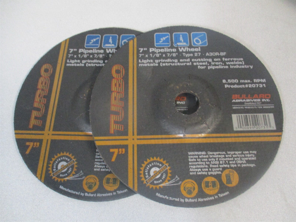 Bullard (20731) 7 x 1/8 x 7/8 T27 Aluminum Oxide Pipeline Cutting Wheel - Qty 2