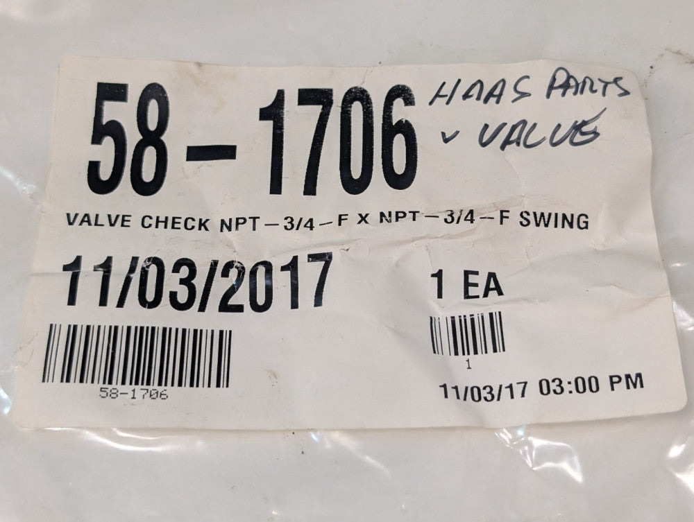 HAAS 58-1706 Valve Check NPT-3/4-FX NPT-3/4-FSWING for Non Potable Water Use
