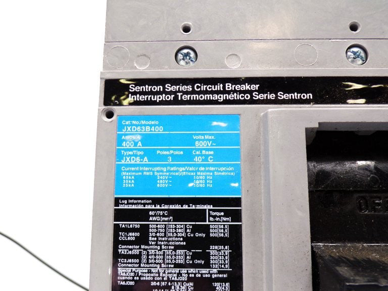 SIEMENS JXD63B400 CIRCUIT BREAKER USED - Used