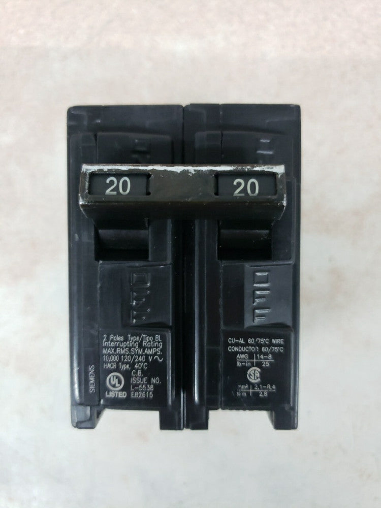 1) New Old Stock! Siemens BL220 2 Pole Bolt-In Circuit Breaker