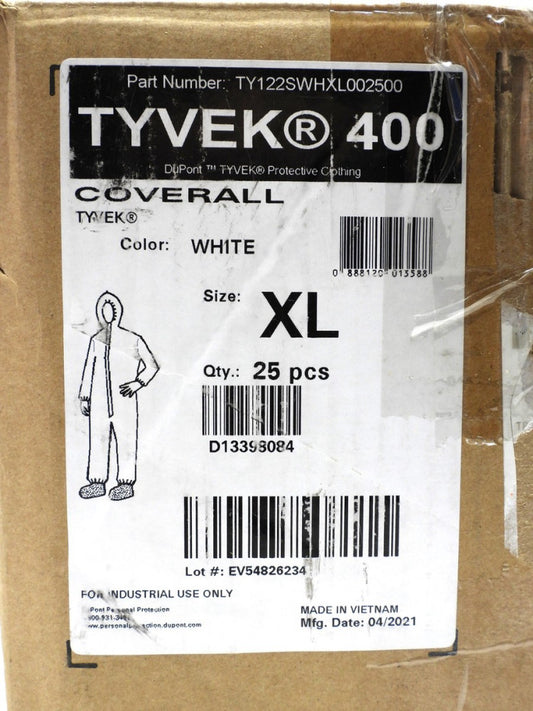 (25) Tyvek 400 Disposable Coveralls XL White w/ Hood Elastic Wrists TY122SWHXL00