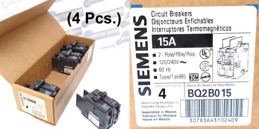 (4 pcs) SIEMENS - BQ2B015 - 15A BOLT-ON BREAKER - 120V 10kA - 2-PL -NEW in CASE