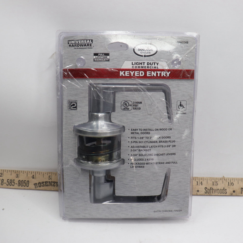 Universal Hardware Commercial Standard Duty Keyed Entry Door Lever Satin Chrome