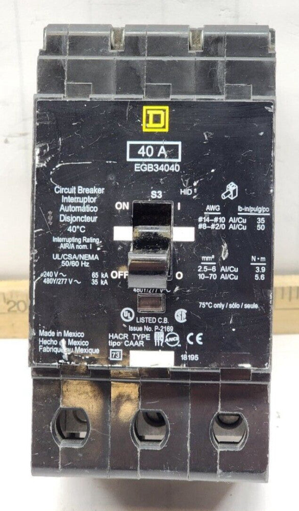 NEW SQUARE D 40 AMP BOLT-ON CIRCUIT BREAKER 480Y/277 VAC 3 POLE 65 kA  EGB34040