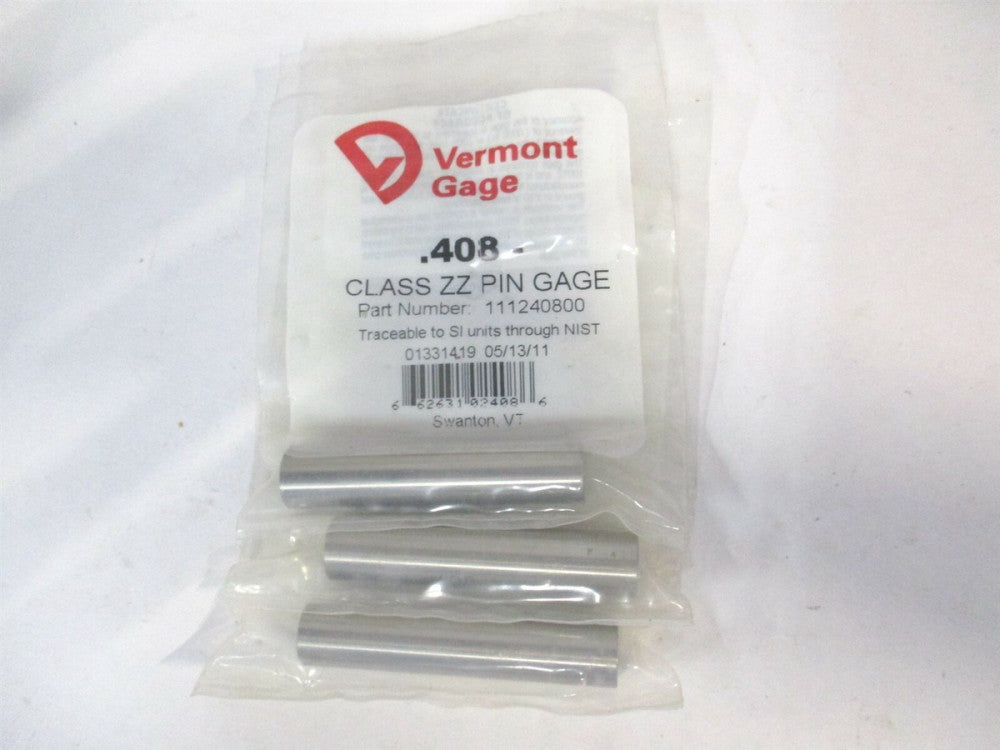 Vermont Gage (111240800) 0.408" Diam Class ZZ Minus Plug & Pin Gage - Lot of 3