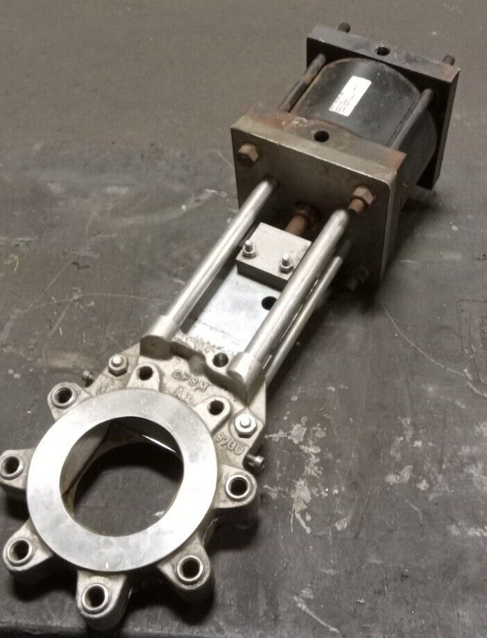 WEY VALVE PNEUMATIC STAINLESS STEEL KNIFE GATE VALVE 3-1/2" 150 PSI 6" X 3.5"