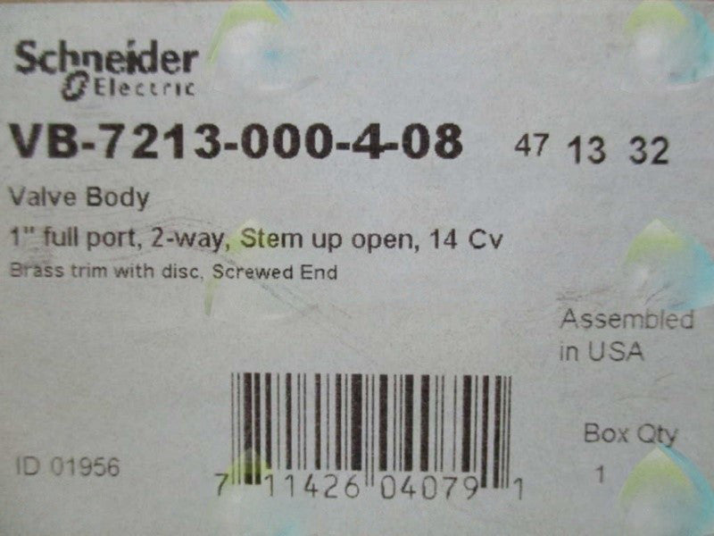 SCHNEIDER ELECTRIC VB-7213-000-4-08 2-WAY, FULL PORT BODY VALVE  NSMP