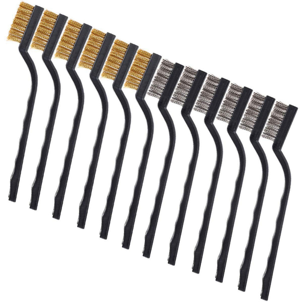 12 Pieces Wire Brush (Stainless Steel + Brass) Scratch Brush, Curved Handle... 