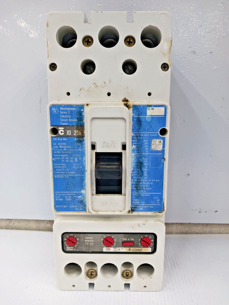 WESTINGHOUSE 250 AMP CIRCUIT BREAKER 3 POLE 600 VAC JD3250F W/ 200 A TRIP