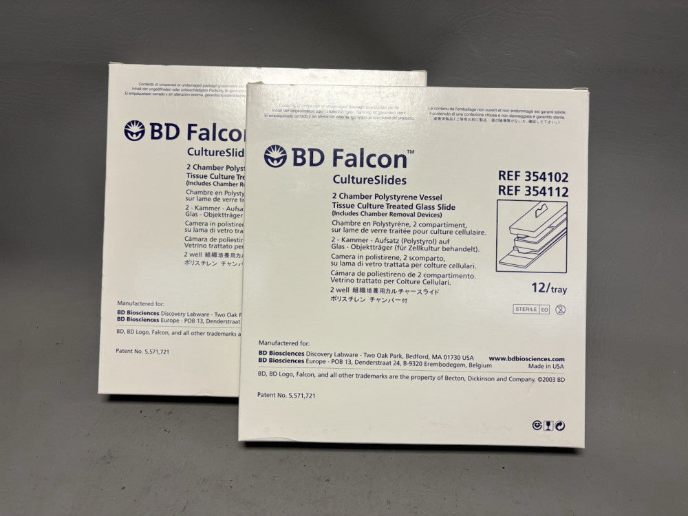 NEW 24 BD FALCON 2 CHAMBER POLYSTYRENE VESSEL TISSUE CULTURE SLIDES 354112