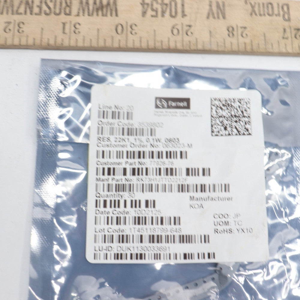 (30-Pk) Farnell Resistor Thick Film 0603 22.1K Ohm 1%  RK73H1JTTD2212F