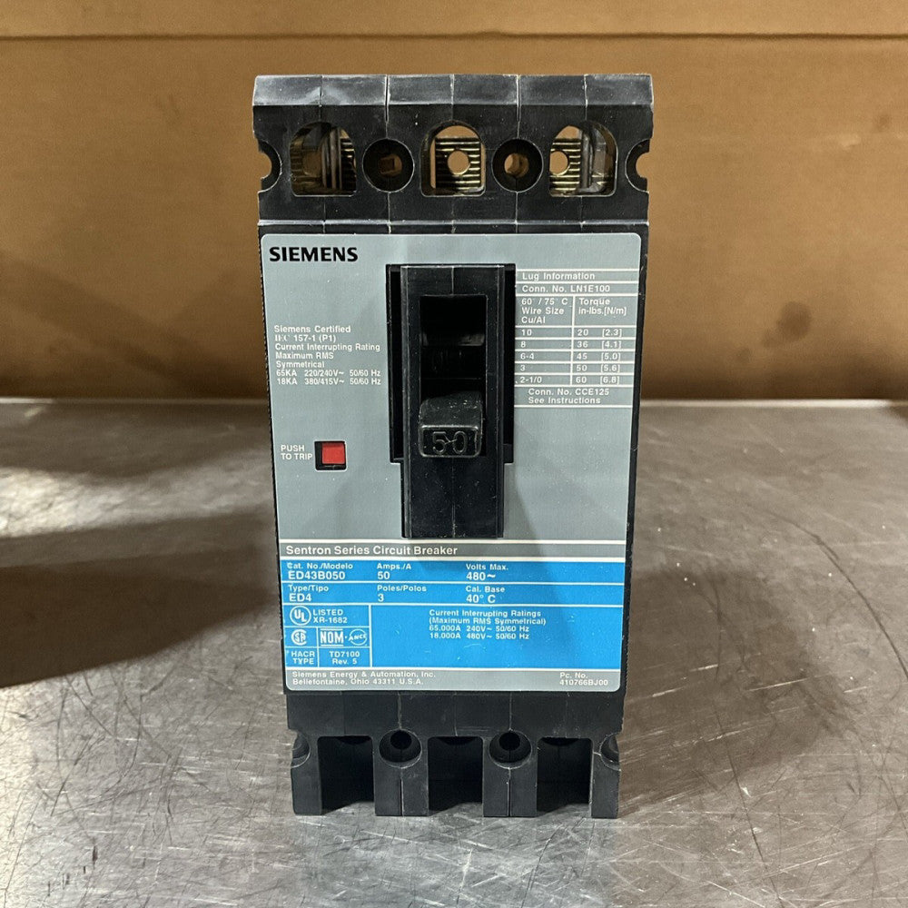 Siemens ED43B050 Circuit Breaker, 480 Volts, 50 Amps, 3 Poles, NOS