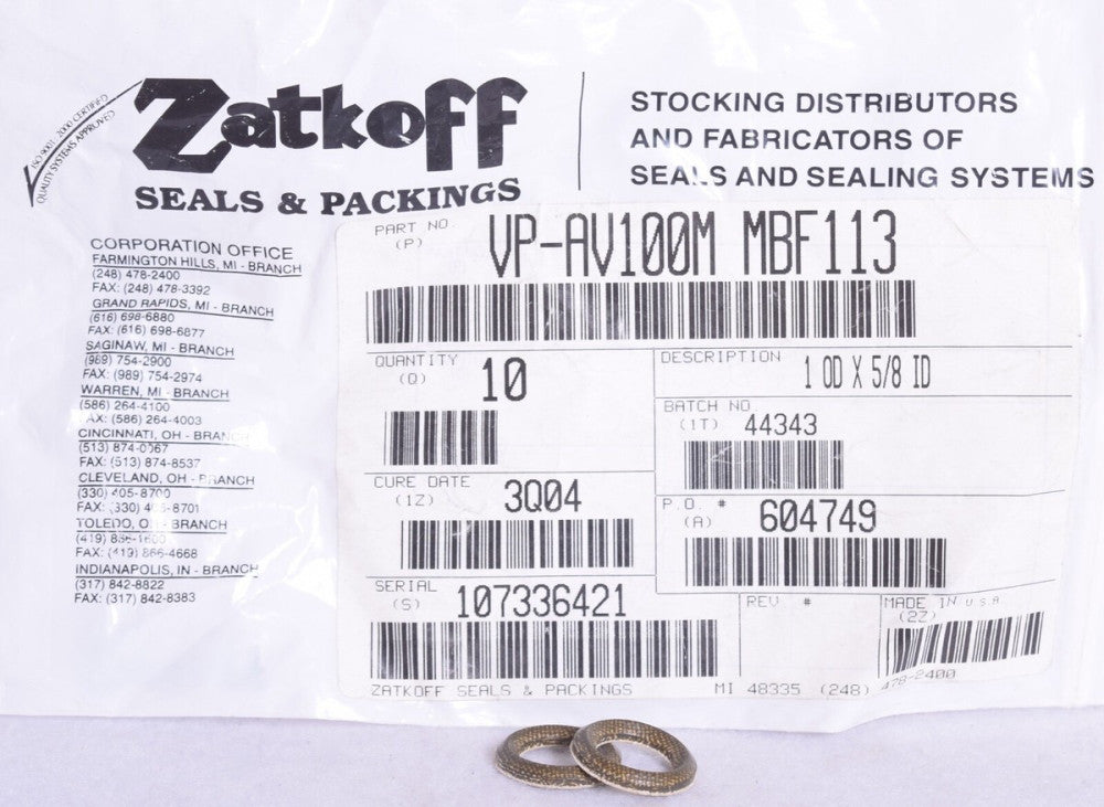 2 Count Zatkoff Seas VP-AV100M MBF113 1" OD X 5/8" ID