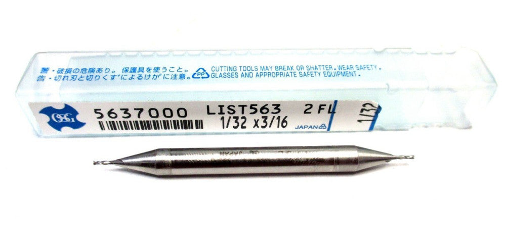 OSG (5637000) 1/32 x 3/16 x 3/32 x 2-1/4 2-Flute CC RH DE Cobalt Square End Mill