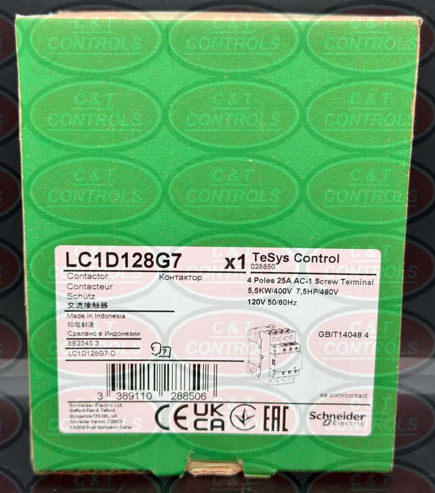 Schneider Electric LC1D128G7 120V 25A IEC Contactor New In Box USA Stock