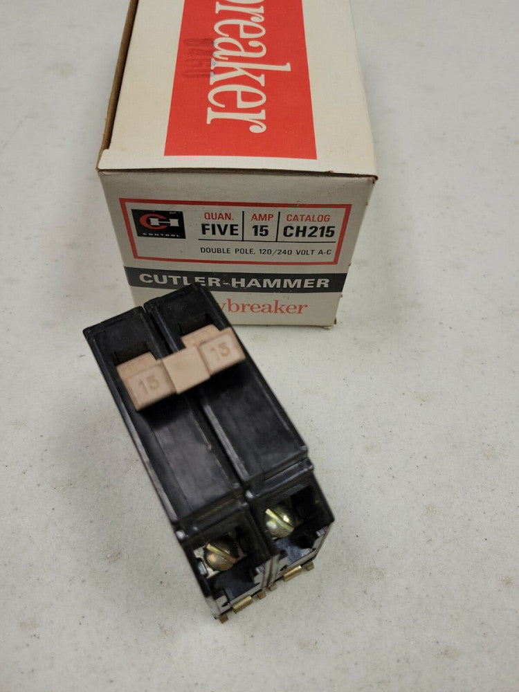 1 Cutler Hammer CH215 2 Pole 15 Amp Plug-In Circuit Breaker NOS Metal Feet