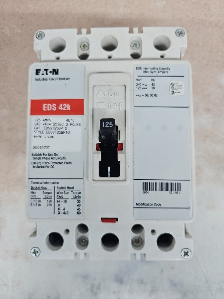 Eaton EDS3125BP10 Circuit Breaker 125A 3P 240VAC NTO