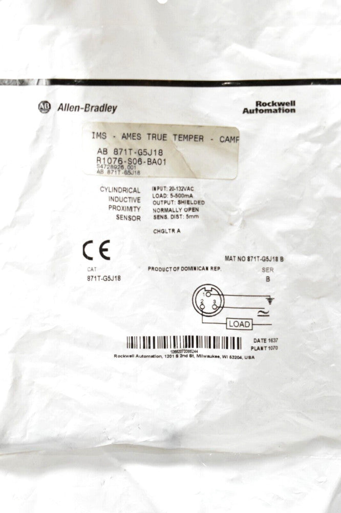 Allen Bradley 871T-G5J18 Ser B Cylindrical Inductive Proximity Sensor New