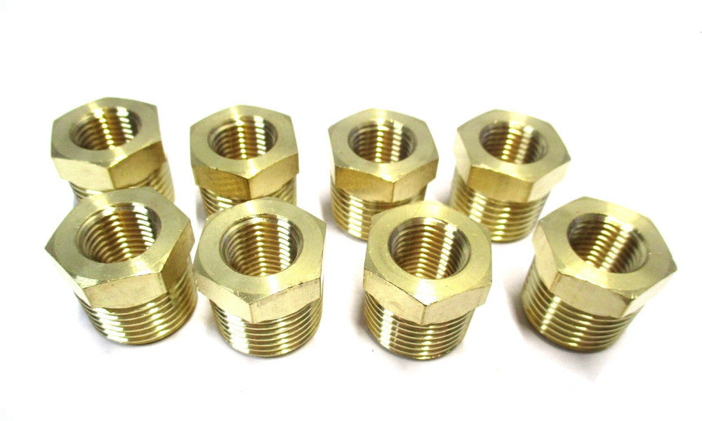 NEW 1/2 Male 1/4 Female MNPTF x FNPTF Brass Industrial Pipe Hex Bushing - 8 QTY