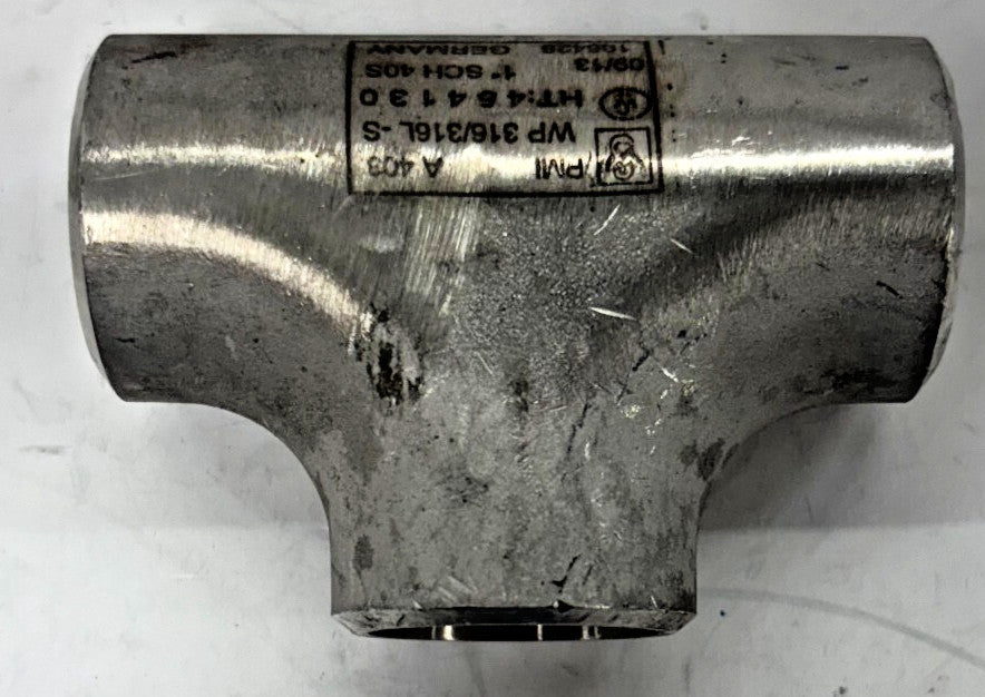 PMI BUTTWELD TEE FITTING A403 WP 316 STAINLESS STEEL NON-THREADED HT 1" NPT