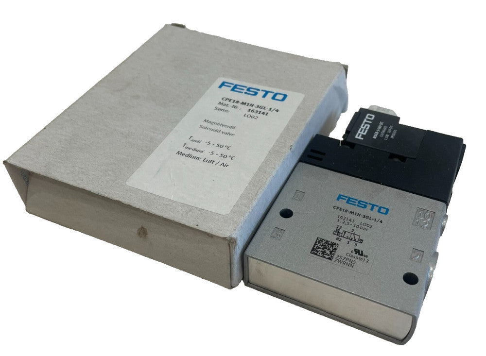 NEW FESTO CPE18-M1H-3GL-1/4 SOLENOID VALVE 163141 CPE18M1H3GL14