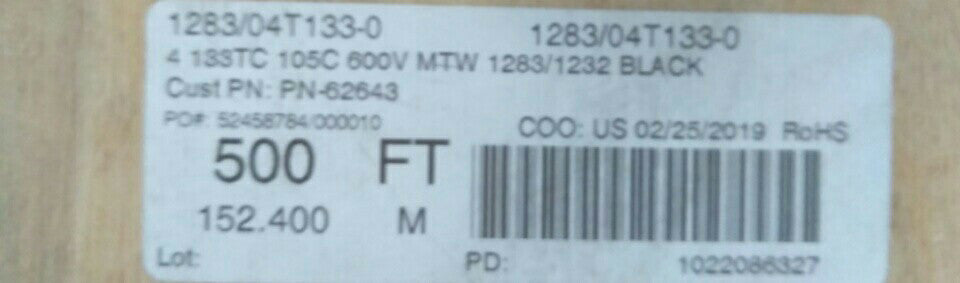 NEW 1283/04T133-0 4 133TC 105C 600V MTW 1283/1232 BLACK