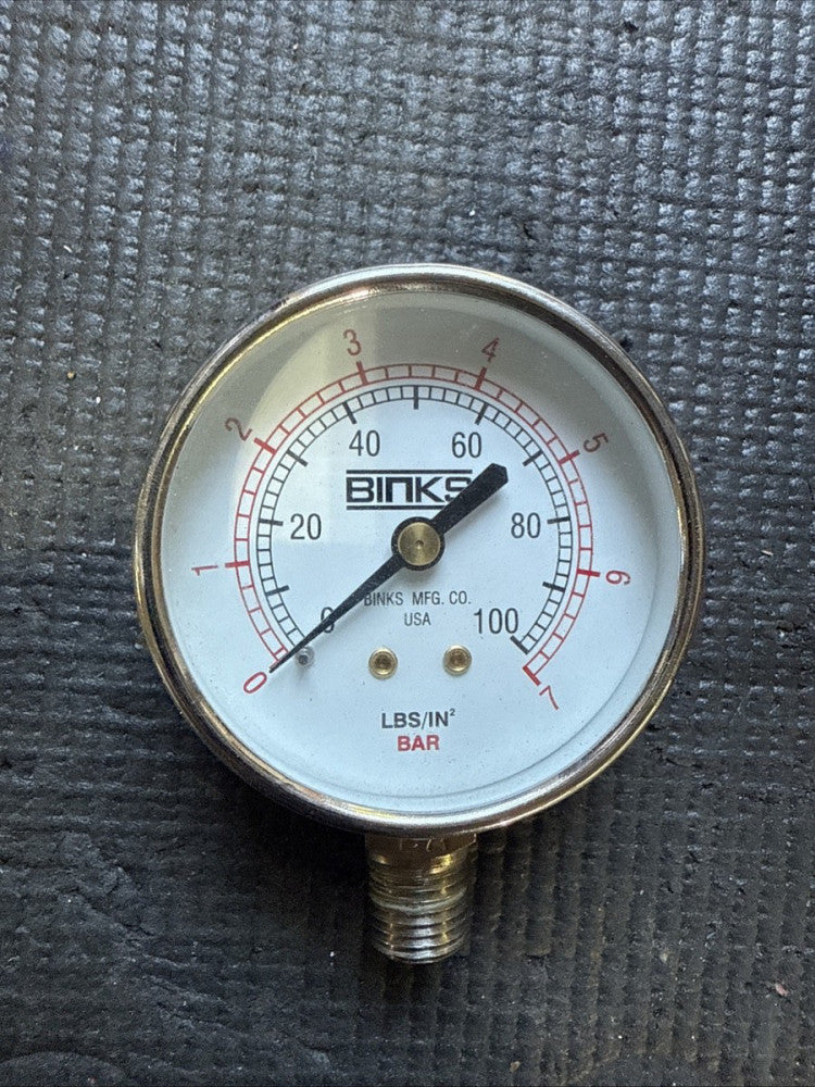 Binks 2-1/8"D 0-100 PSI & 0-7 kg/cm² Pressure Gauge 1/4" NPT Bottom Connect