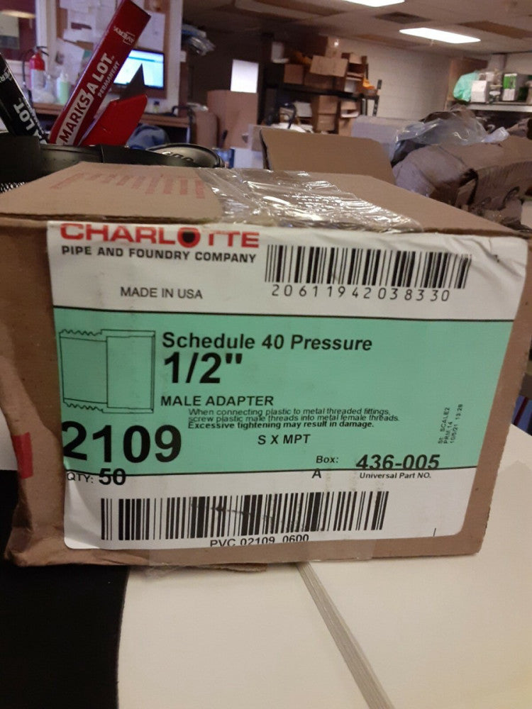 BRAND NEW charlotte sch 40 1/2" male adapter 2109, 436-005 ( 50 PC LOT)