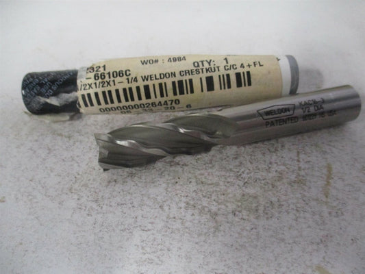 66106-00-W 1/2 x 1-1/4 x 1/2 x 3-1/4 4Fl HSS Square Roughing/Finishing End Mill 